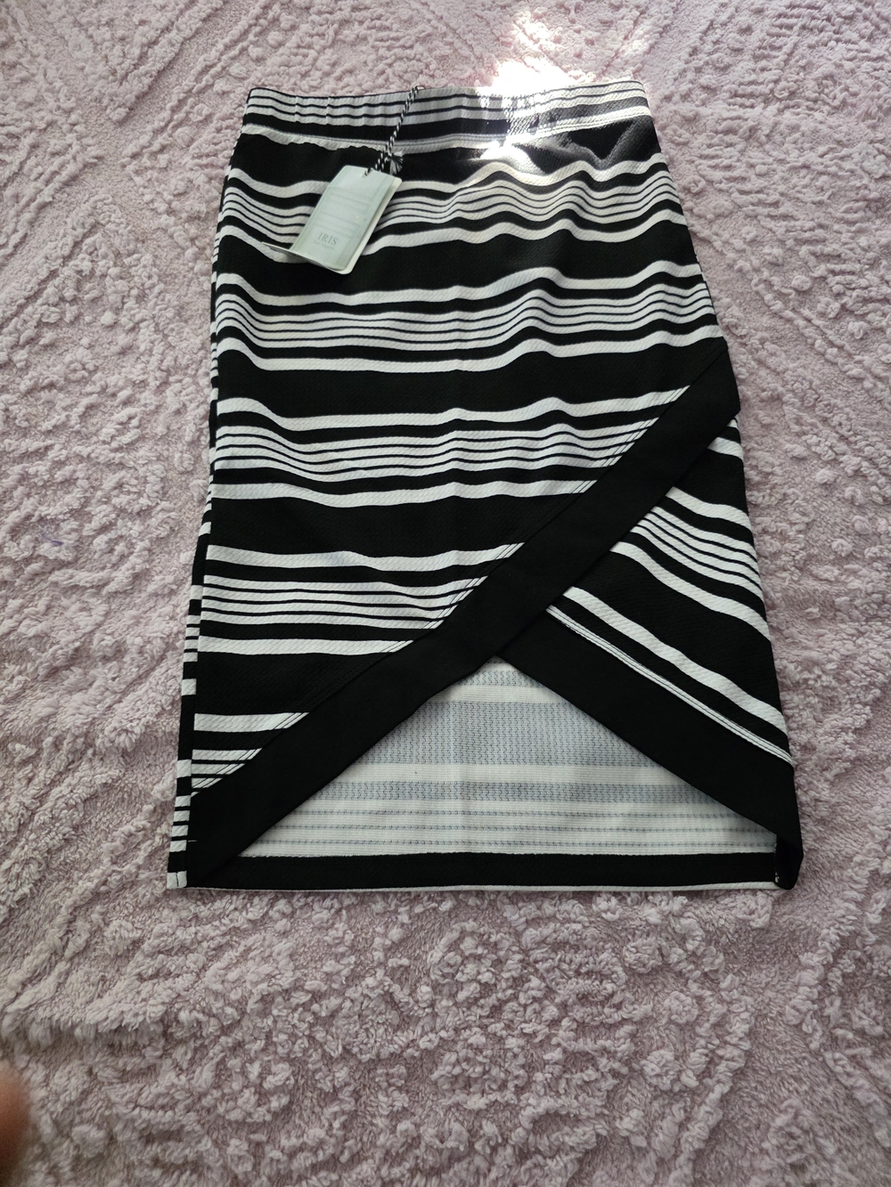 iris Black and White Striped Wrap Pencil Skirt